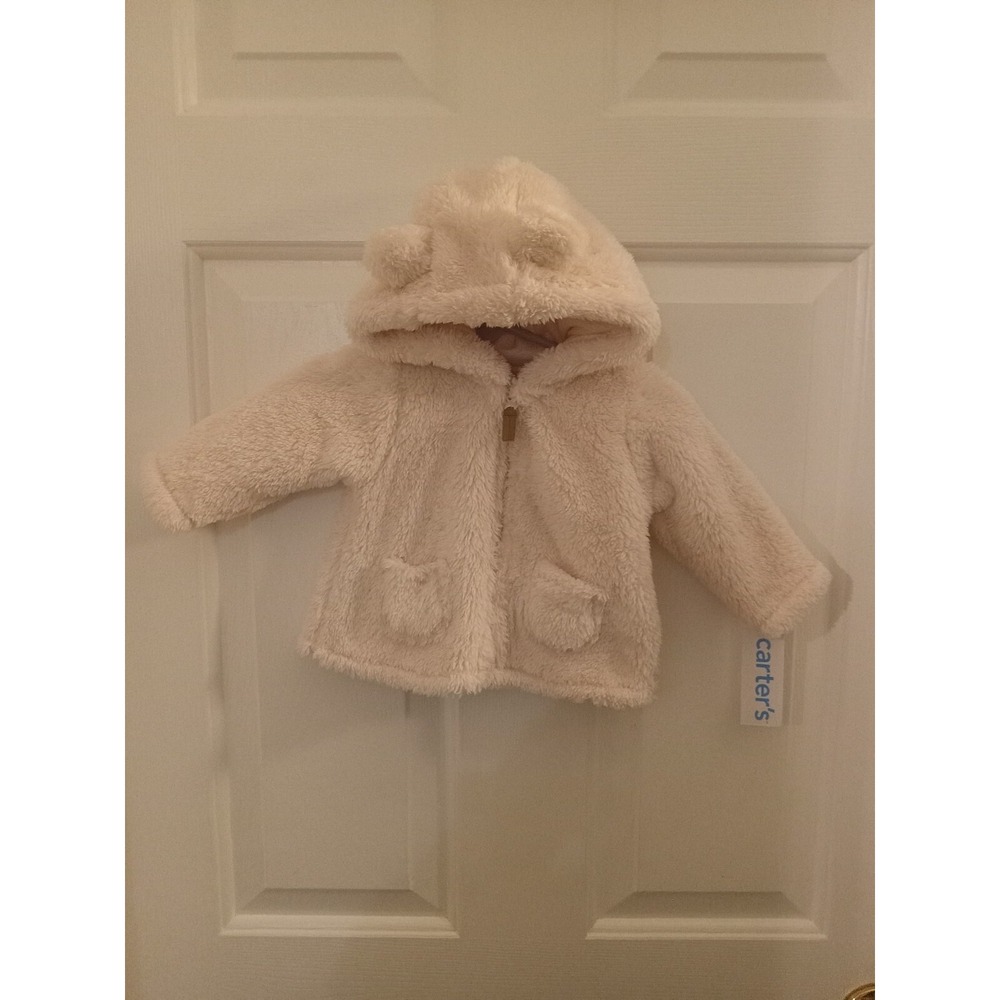 Carters Baby Girl Pink Sherpa‎ Jacket Size 3 Months Bear Hood Full Zip New